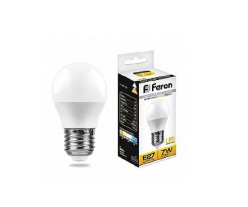 Лампа светодиодная Feron LB-95 G45 Шар E27 220В 7Вт 2700К 45х82мм картинка 